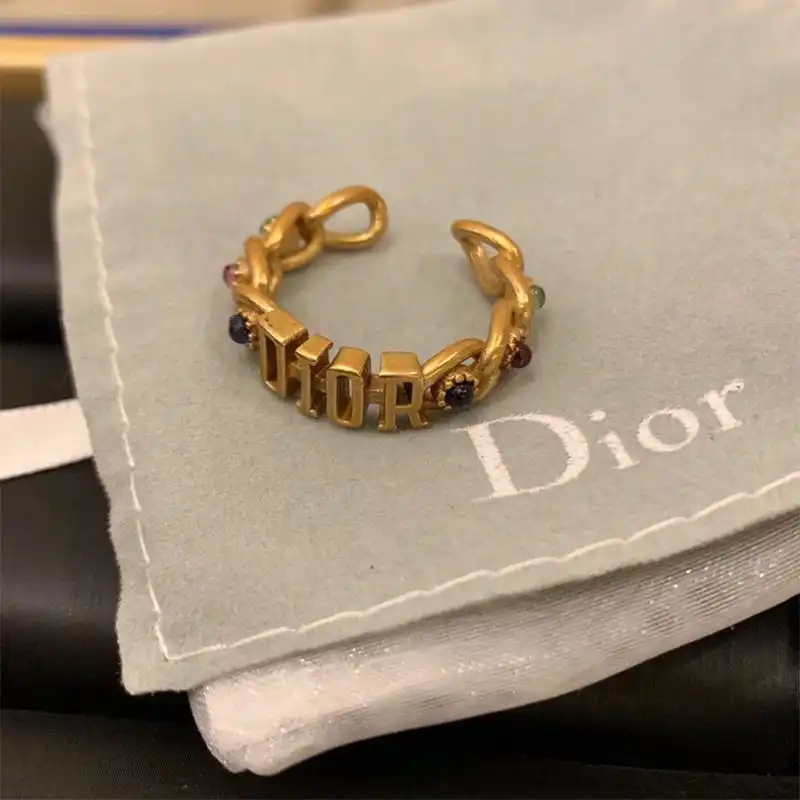 Cheap Dior Open Chain Ring with Multicolor Crystals Gold 0206 Hot Sale