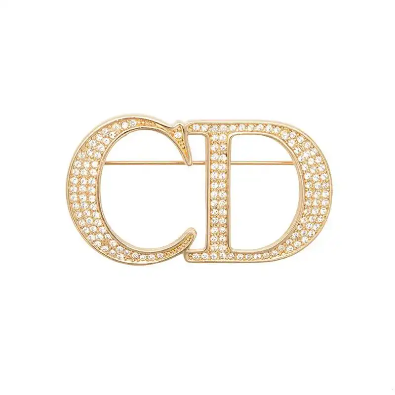 Dior CD Brooch Metal with White Crystals Gold 0206 Hot Sale