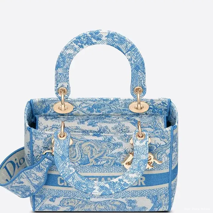 Cheap Blue Motif D-lite Toile Jouy Lady de Light Bag Medium Canvas 0214 Hot Sale