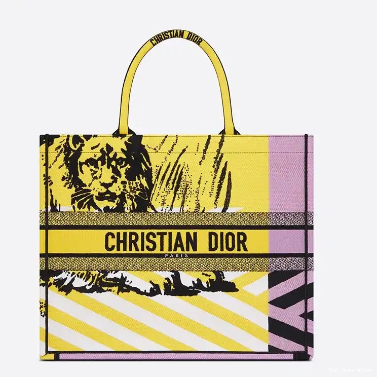 Cheap Yellow Tote Book Canvas Pink Dior Pop Motif D-Jungle 0220 Hot Sale