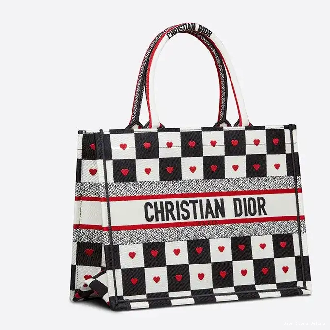 Cheap Dioramour Heart Tote Canvas Black Motif D-Chess Dior Book White 0225 Hot Sale