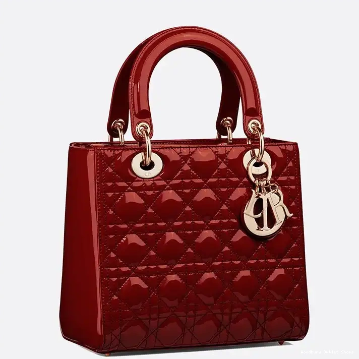 Cheap Red Lady Cannage Medium Patent Calfskin Bag Gold Dior 0226 Hot Sale