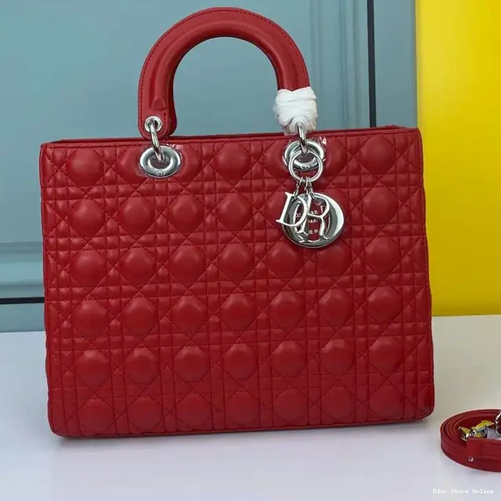 Cheap Cannage Silver Large Red Lambskin Lady Dior Bag 0223 Hot Sale