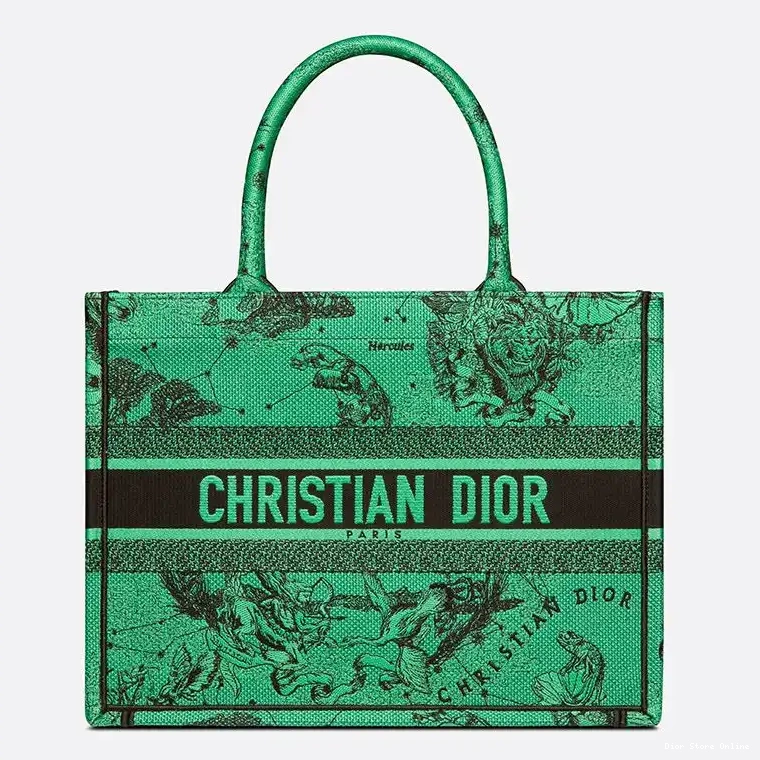 Cheap Tote Dior Zodiac Toile Canvas Jouy Book de Green Motif 0212 Hot Sale