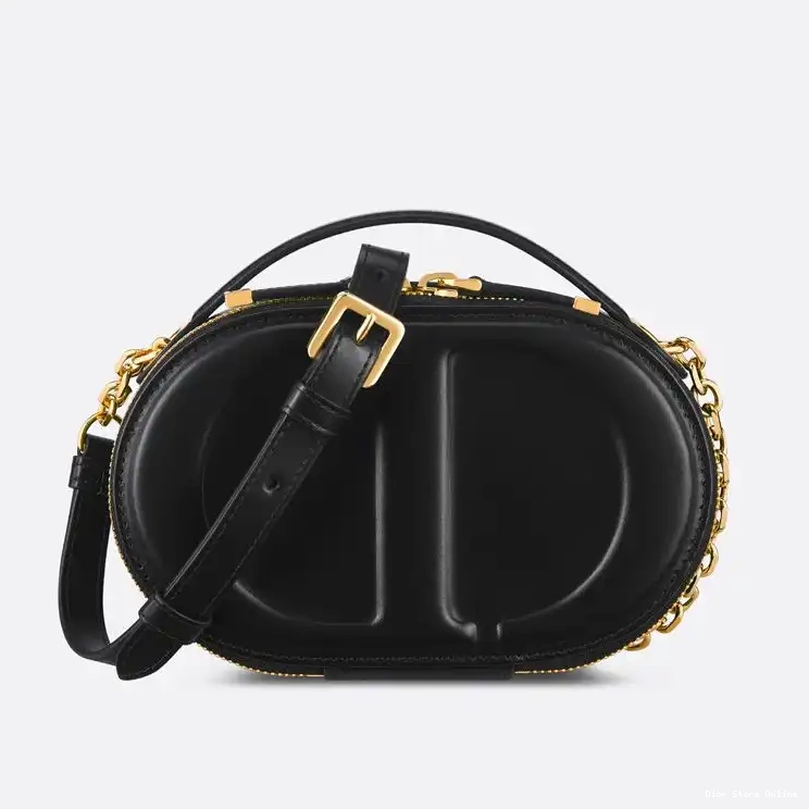 Cheap Signature Dior Oval Bag CD Camera Black Calfskin 0218 Hot Sale