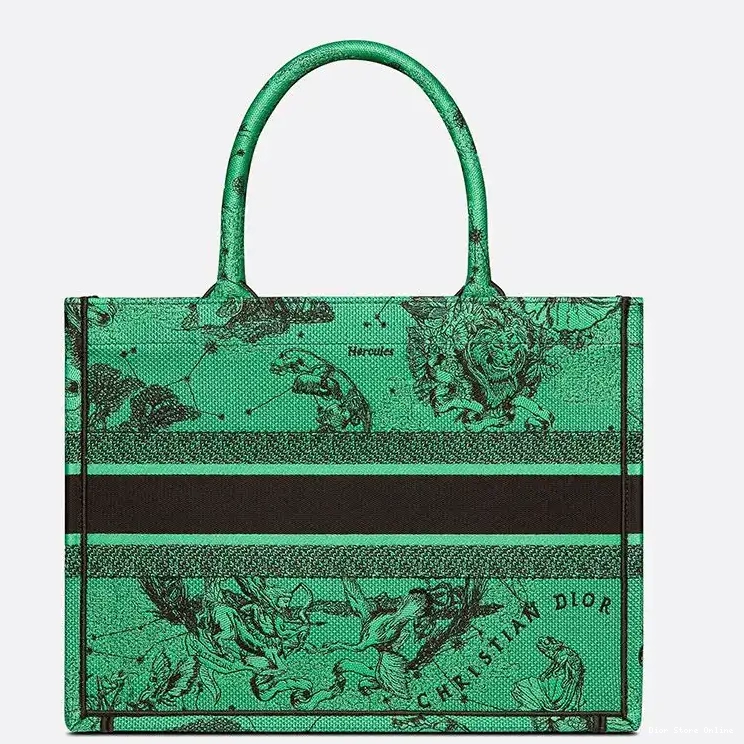 Cheap Tote Dior Zodiac Toile Canvas Jouy Book de Green Motif 0212 Hot Sale