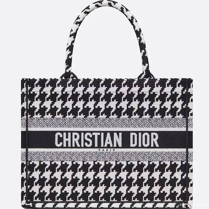 Cheap Motif Tote Houndstooth Book Black Canvas Macro Dior 0212 Hot Sale