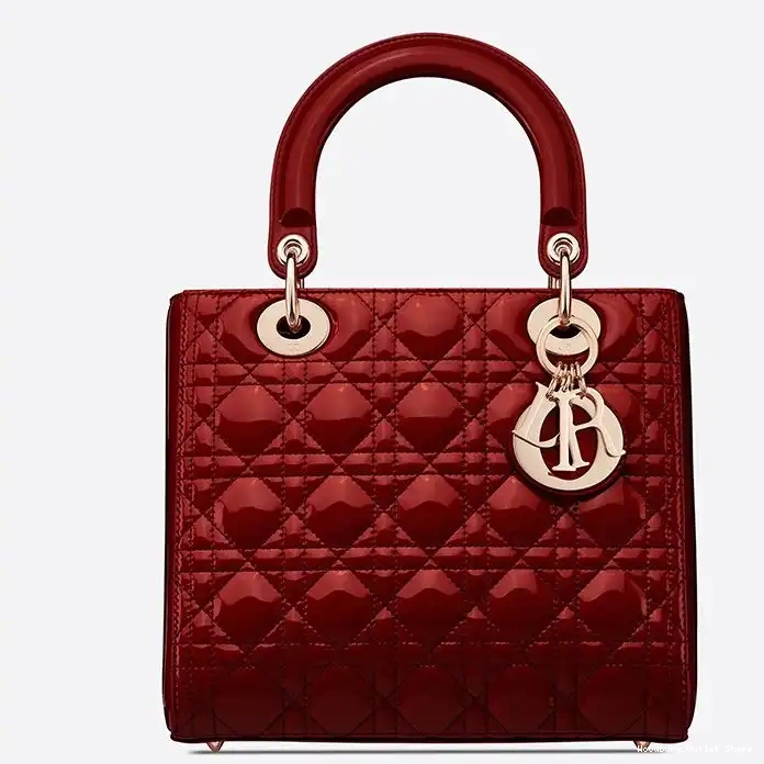 Red Lady Cannage Medium Patent Calfskin Bag Gold Dior 0226 Hot Sale