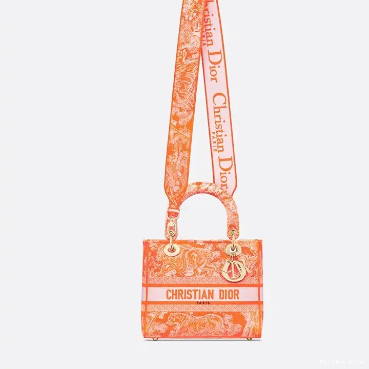 Cheap Lady de Bag Motif Jouy Canvas D-lite Orange Medium Toile 0210 Hot Sale