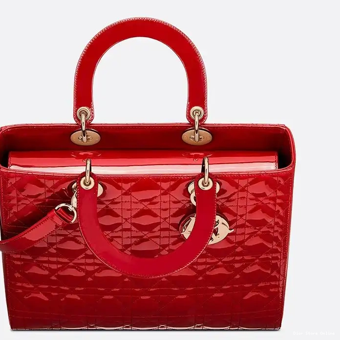 Cheap Red Bag Large Calfskin Lady Dior Gold Cannage Patent 0224 Hot Sale