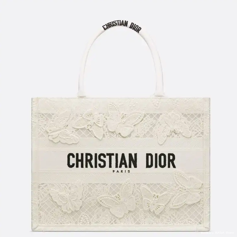 Book Butterfly D-Lace Motif Dior White Tote Canvas 0227 Hot Sale