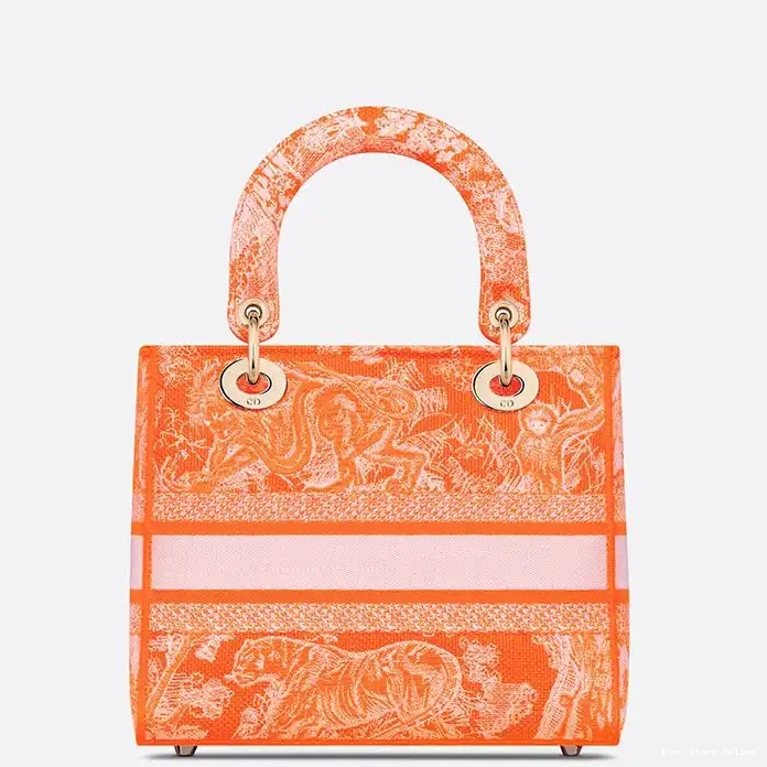 Cheap Lady de Bag Motif Jouy Canvas D-lite Orange Medium Toile 0210 Hot Sale