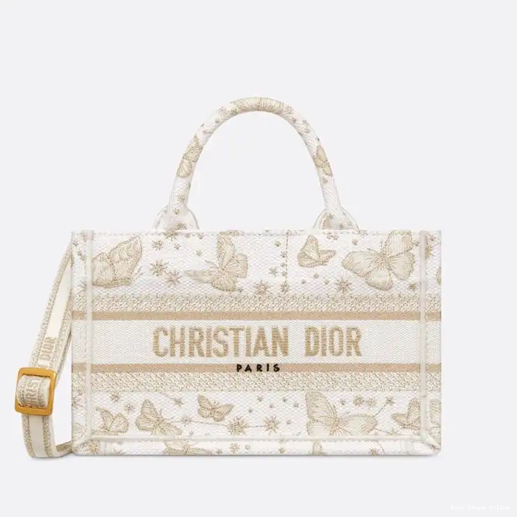 Cheap Strap Zodiac Dior Butterfly Mini with Canvas White Book Tote Gold Motif 0223 Hot Sale