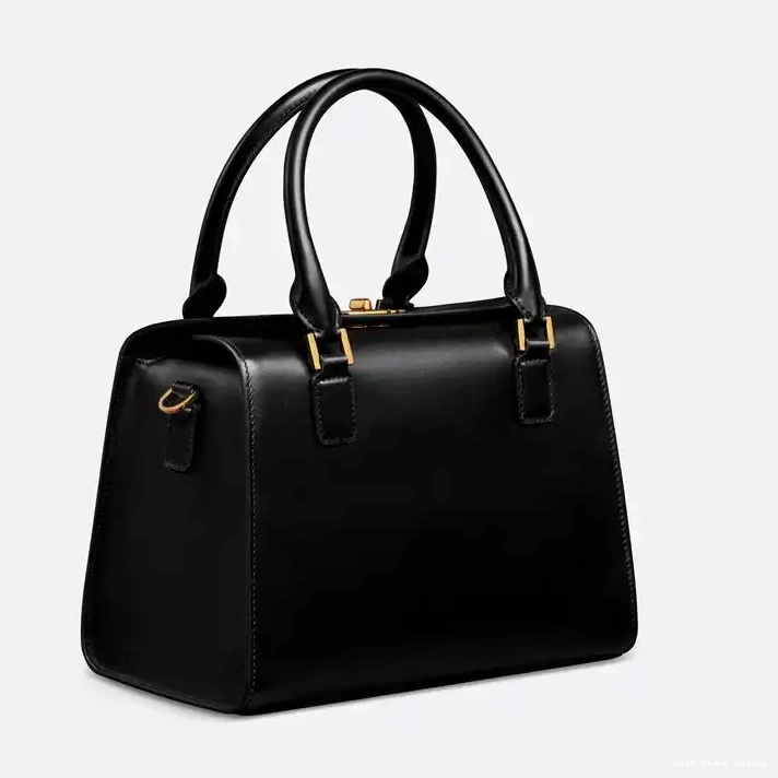 Cheap Boston Box Medium Bag Black Dior Calfskin 0222 Hot Sale