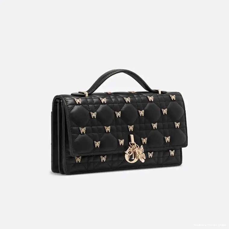 Cheap with Cannage Dior Butterfly Miss Studs Black Handle Bag Lambskin Top 0224 Hot Sale