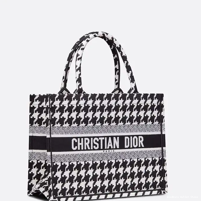 Cheap Houndstooth Dior Tote Black Motif Book Canvas Macro 0225 Hot Sale