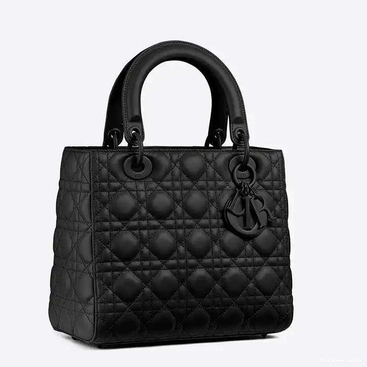 Cheap Black Ultramatte Medium Cannage Calfskin Bag Lady Dior 0213 Hot Sale