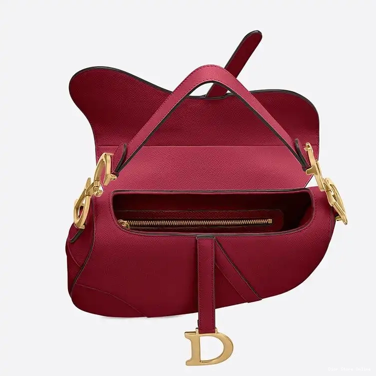 Cheap Grained Calfskin Saddle Red Dior Bag 0215 Hot Sale