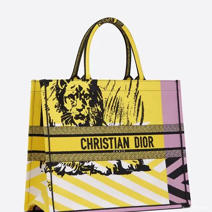 Cheap Yellow Tote Book Canvas Pink Dior Pop Motif D-Jungle 0220 Hot Sale