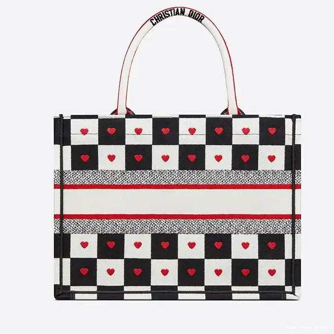 Cheap Dioramour Heart Tote Canvas Black Motif D-Chess Dior Book White 0225 Hot Sale