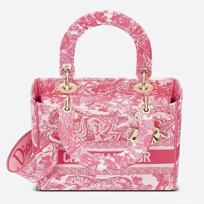 Cheap Canvas Motif Bag Toile Rose de Lady D-lite Jouy Medium 0222 Hot Sale