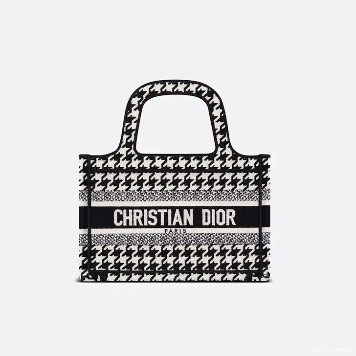 Cheap Canvas Dior Houndstooth Motif Mini Book Macro Tote Black 0213 Hot Sale