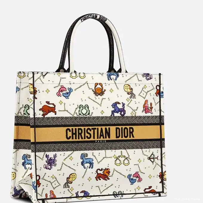 Cheap Zodiac Dior Motif Pixel Book Tote White Canvas 0223 Hot Sale