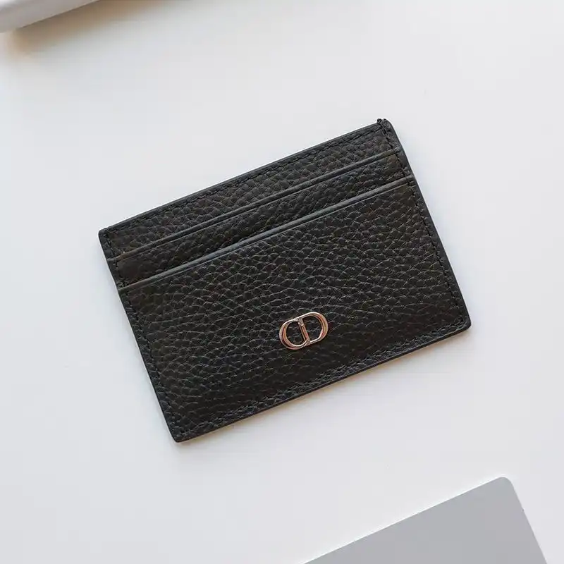 Cheap Dior Card Holder Grained Calfskin With CD Icon Signature Black 0203 Hot Sale