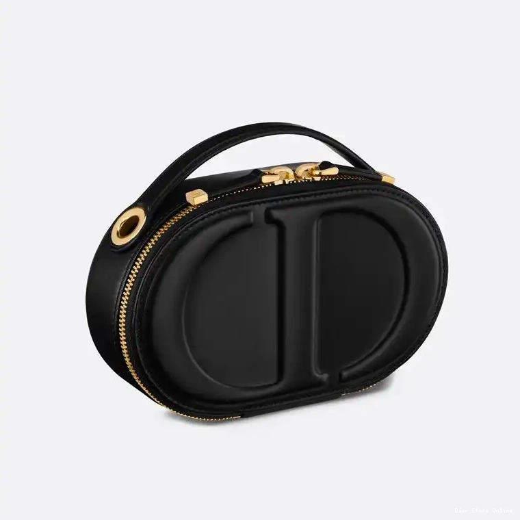 Cheap Signature Dior Oval Bag CD Camera Black Calfskin 0218 Hot Sale