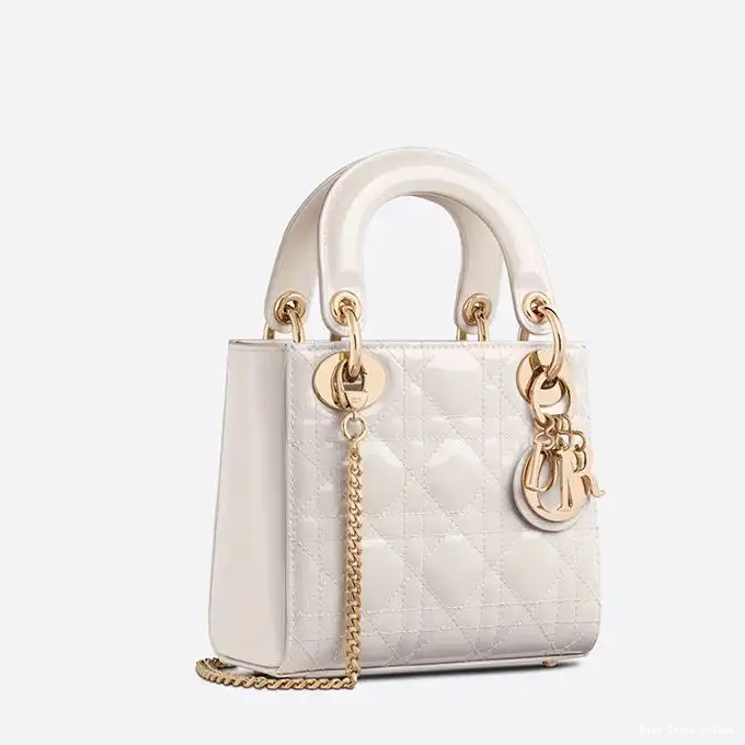 Cheap Dior Cannage White Bag Lady Calfskin Patent Mini 0224 Hot Sale