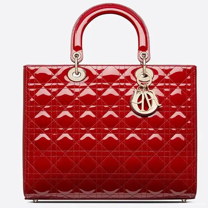 Cheap Red Bag Large Calfskin Lady Dior Gold Cannage Patent 0224 Hot Sale