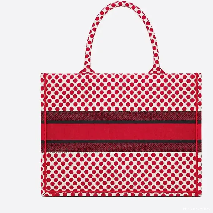 Cheap Red Dots Dior Motif Tote Canvas Book 0210 Hot Sale