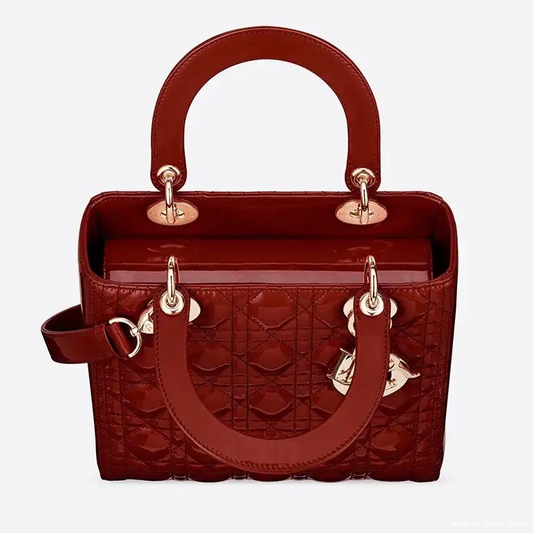 Cheap Red Lady Cannage Medium Patent Calfskin Bag Gold Dior 0226 Hot Sale