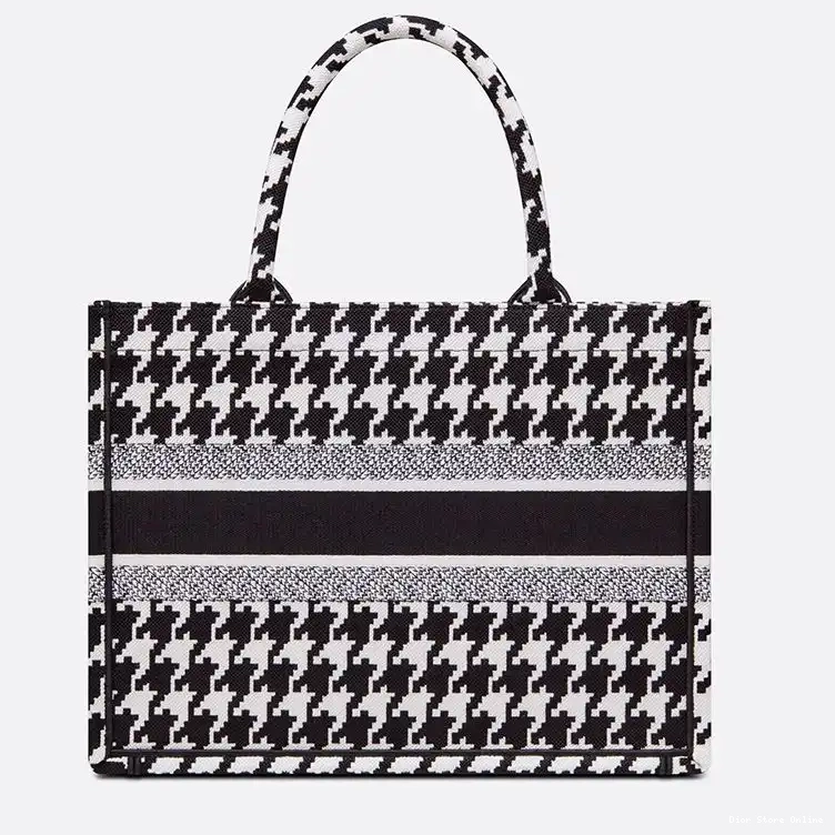 Cheap Motif Tote Houndstooth Book Black Canvas Macro Dior 0212 Hot Sale