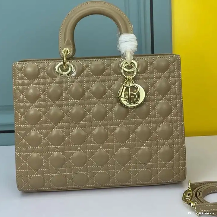 Cheap Cannage Lady Dior Lambskin Apricot Large Bag Gold 0211 Hot Sale