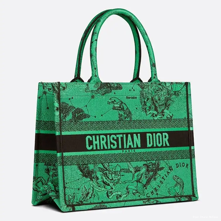 Cheap Tote Dior Zodiac Toile Canvas Jouy Book de Green Motif 0212 Hot Sale