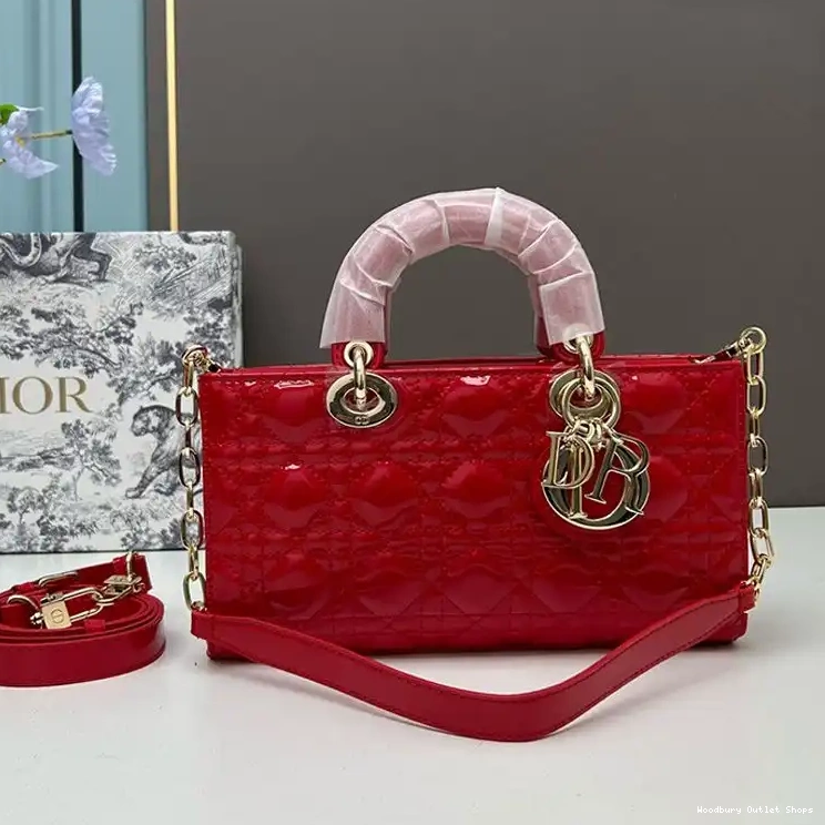 Cannage Lady Medium Patent Red Calfskin Bag D-Joy 0226 Hot Sale