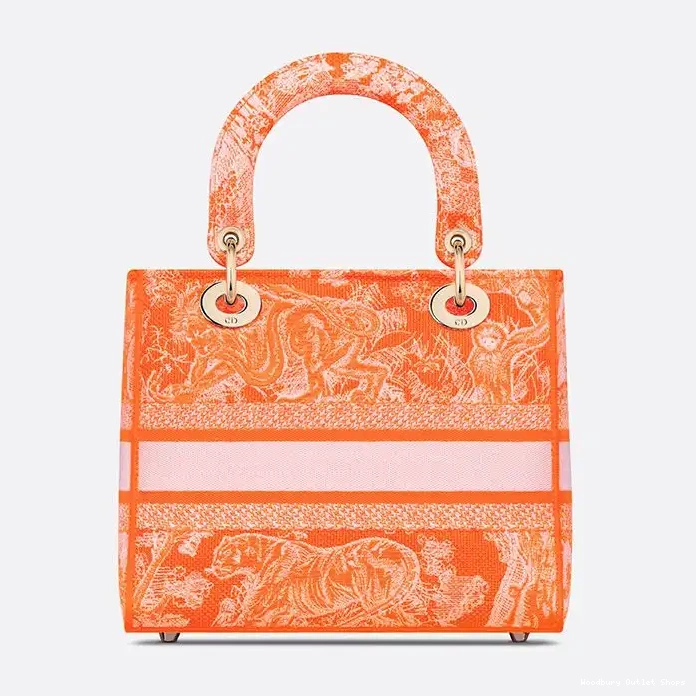 Cheap Orange Jouy Bag D-lite Motif Lady de Medium Canvas Toile 0209 Hot Sale