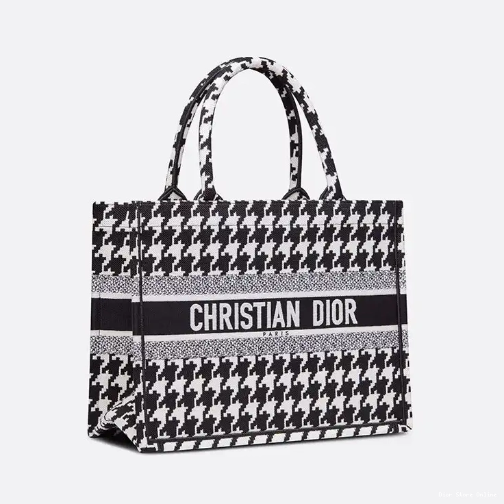 Cheap Motif Tote Houndstooth Book Black Canvas Macro Dior 0212 Hot Sale