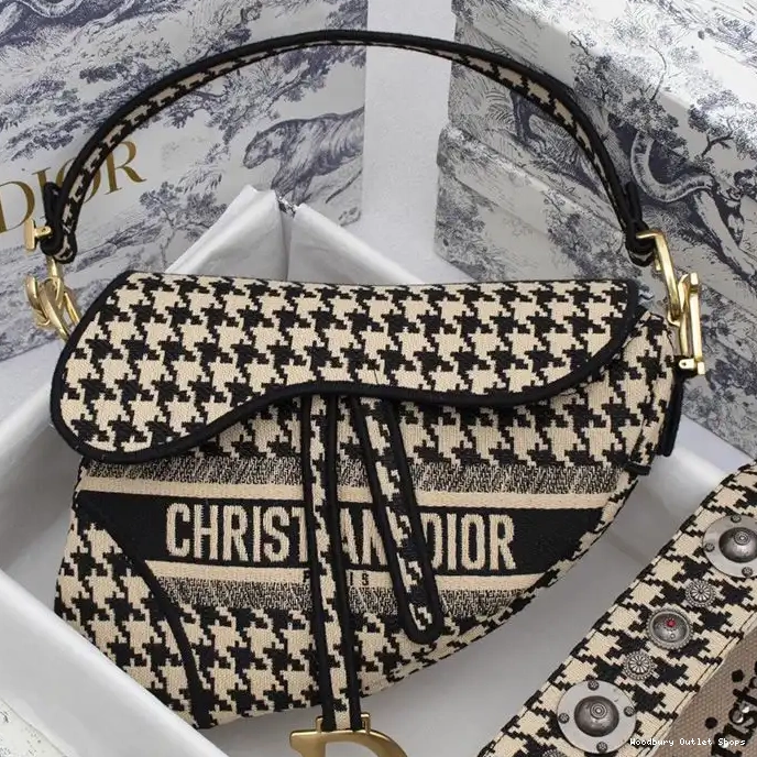 Cheap Canvas Motif Christian Bag Saddle Black Houndstooth Dior 0213 Hot Sale