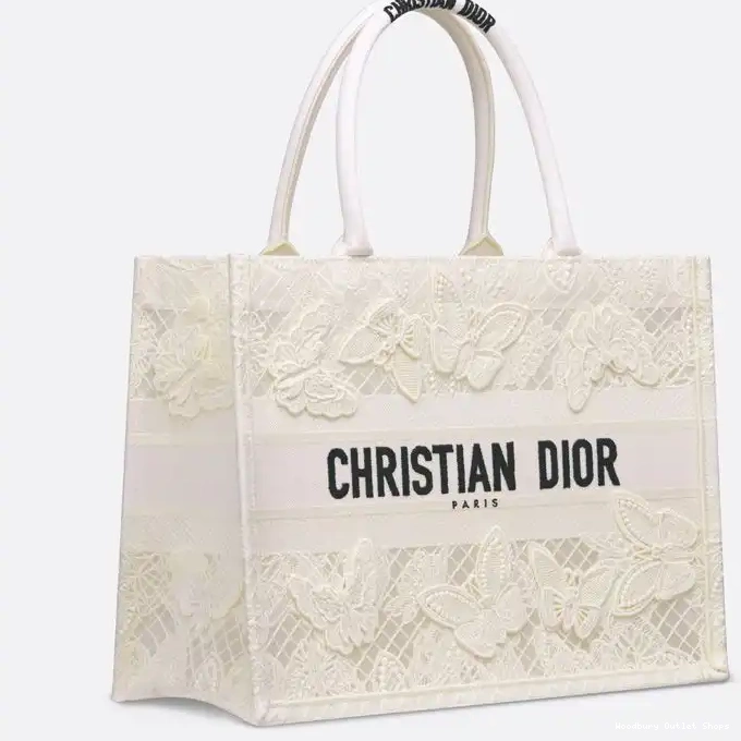 Cheap Book Butterfly D-Lace Motif Dior White Tote Canvas 0227 Hot Sale