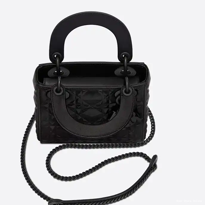 Cheap Cannage Lady Motif Dior Ultramatte Black Mini Diamond with Bag Calfskin 0216 Hot Sale