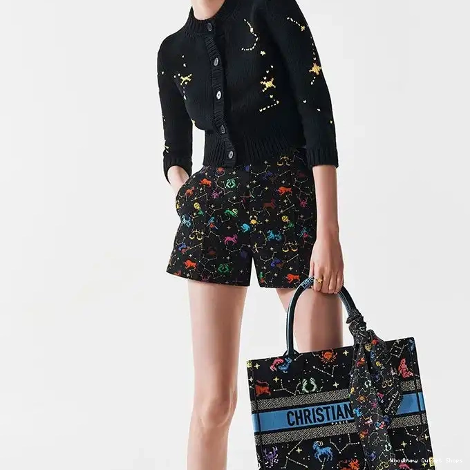 Cheap Canvas Zodiac Pixel Black Motif Dior Book Tote 0317 Hot Sale