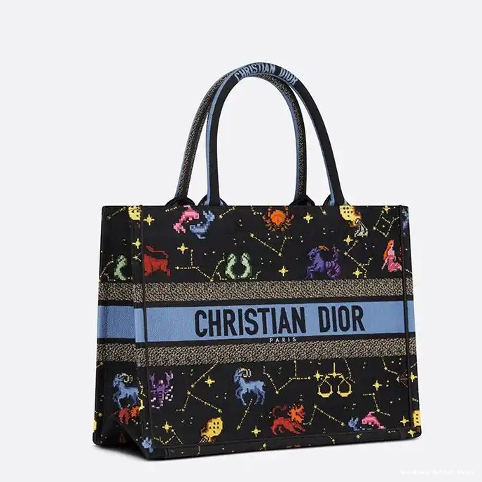 Cheap Canvas Zodiac Pixel Black Motif Dior Book Tote 0317 Hot Sale