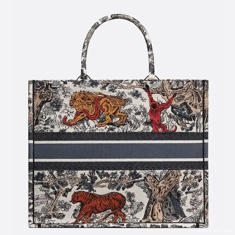 Cheap Tote Jouy Toile Dior Motif Canvas Book Tiger De 0321 Hot Sale