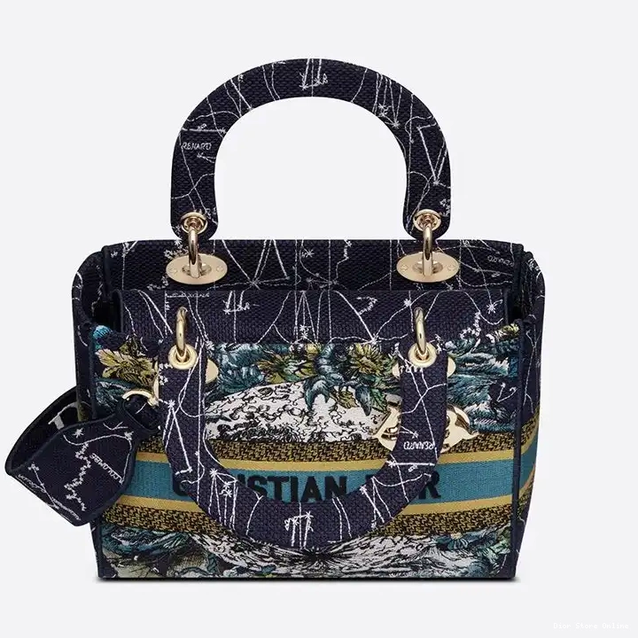 Cheap Constellation D-lite Lady Canvas Blue Medium Motif Bag 0317 Hot Sale