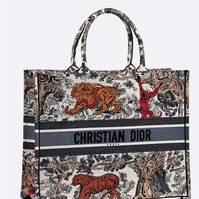 Cheap Tote Jouy Toile Dior Motif Canvas Book Tiger De 0321 Hot Sale
