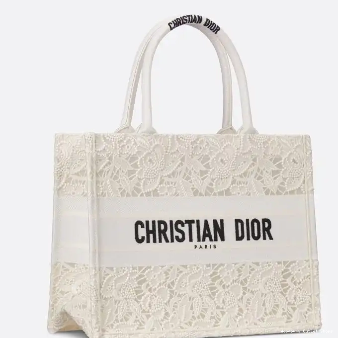 Cheap Dior Motif White Canvas D-Lace Macrame Book Tote 0316 Hot Sale
